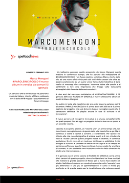Marco Mengoni #PAROLEINCIRCOLO Il Nuovo Album in Vendita Da Domani 13 Gennaio