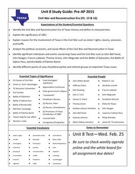 Unit 8 Test—Wed. Feb. 25