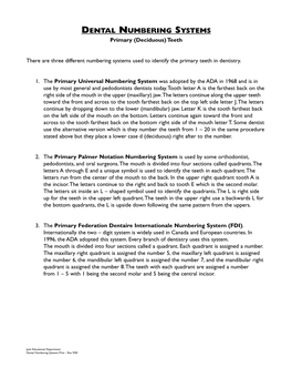 Dental Numbering System Primary Teeth