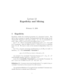 Lecture 12 Ergodicity and Mixing