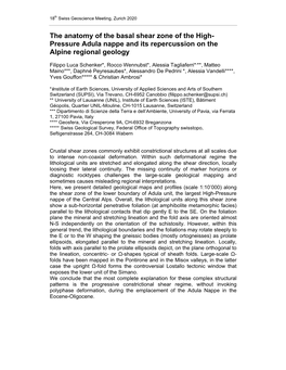 The Anatomy of the Basal Shear Zone of the High- Pressure Adula Nappe and Its Repercussion on the Alpine Regional Geology