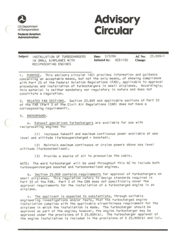 AC 23.909-1- Installation of Turbochargers in Small Airplanes