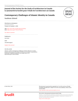 Contemporary Challenges of Islamic Identity in Canada Saadman Ahmed