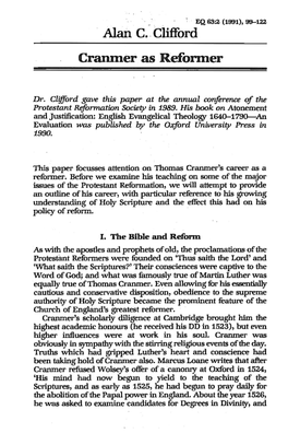 Cranmer As Reformer 101 Shared by All Evangelical Protestan1b: 'His Heart Was Set on the Restoration of a Knowledge of the Scriptores Among Both Laymen and Clergy