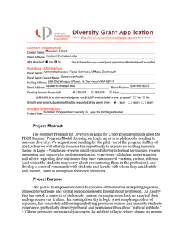 Project Abstract the Summer Program for Diversity in Logic for Undergraduates Builds Upon the PIKSI Summer Program Model, Focusi