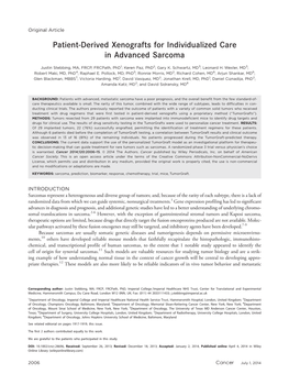 Patientderived Xenografts for Individualized Care in Advanced Sarcoma