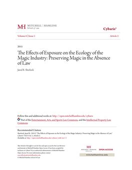 The Effects of Exposure on the Ecology of the Magic Industry: Preserving Magic in the Absence of Law," Cybaris®: Vol