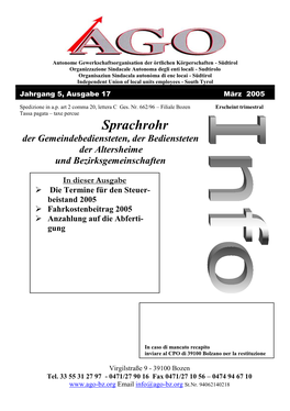 Sprachrohr Der Gemeindebediensteten, Der Bediensteten Der Altersheime Und Bezirksgemeinschaften