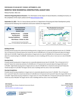 Monthly New Residential Construction, July 2021