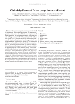 Clinical Significance of P‑Class Pumps in Cancer (Review)