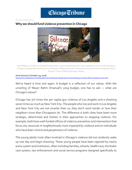 Commentary: Why We Should Fund Violence Prevention in Chicago