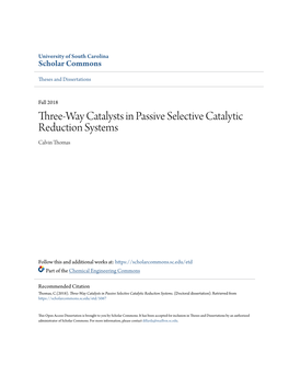 Three-Way Catalysts in Passive Selective Catalytic Reduction Systems Calvin Thomas