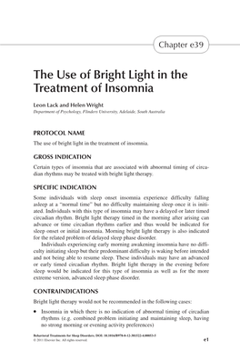 The Use of Bright Light in the Treatment of Insomnia