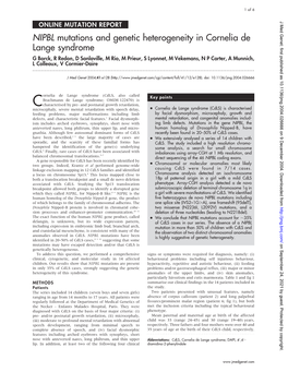 NIPBL Mutations and Genetic Heterogeneity in Cornelia De Lange