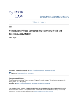 Constitutional Crises Compared: Impeachment, Brexit, and Executive Accountability