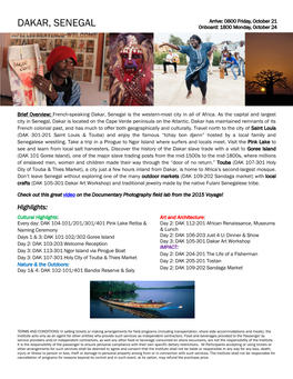 DAKAR, SENEGAL Onboard: 1800 Monday, October 24