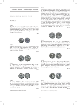 Thirteenth Session, Commencing at 9.30 Am C.Renius, (138 B.C.), Silver Denarius, Rome Mint, (3.36 G), Obv