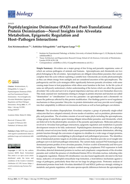 (PAD) and Post-Translational Protein Deimination—Novel Insights Into Alveolata Metabolism, Epigenetic Regulation and Host–Pathogen Interactions