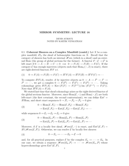 LECTURE 16 0.1. Coherent Sheaves on a Complex Manifold (Contd.)