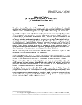 1992 CONSTITUTION of the SOCIALIST REPUBLIC of VIETNAM (As Amended 25 December 2001)1