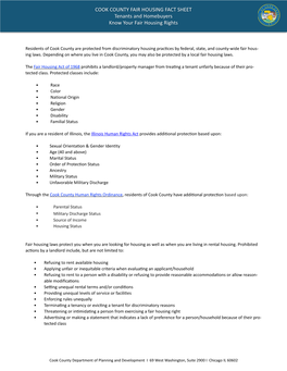 Fair Housing Tenant Factsheet