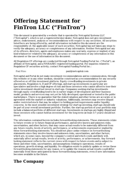 Offering Statement for Fintron LLC (“Fintron”)