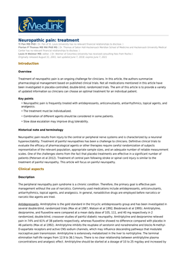 Neuropathic Pain: Treatment Yi Pan MD Phd ( Dr