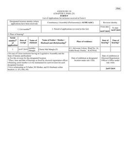 ANNEXURE 5.8 (CHAPTER V, PARA 25) FORM 9 List of Applications For