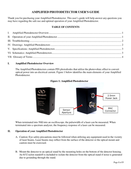 Amplified Photodetector User's Guide