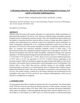 A Maximum Subsurface Biomass on Mars from Untapped Free Energy: CO