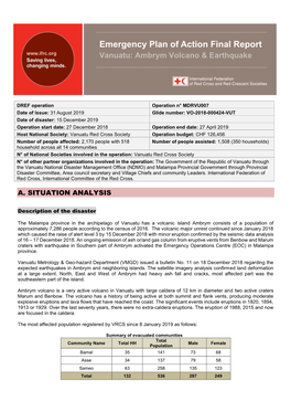 Emergency Plan of Action Final Report Vanuatu: Ambrym Volcano & Earthquake