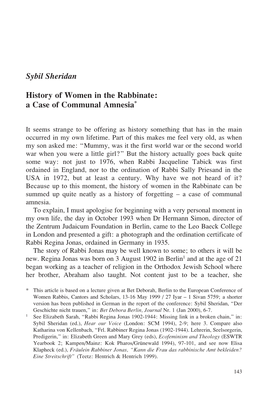 Sybil Sheridan History of Women in the Rabbinate
