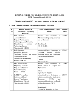 TAMILNADU STATE COUNCIL for SCIENCE and TECHNOLOGY DOTE Campus, Chennai – 600 025