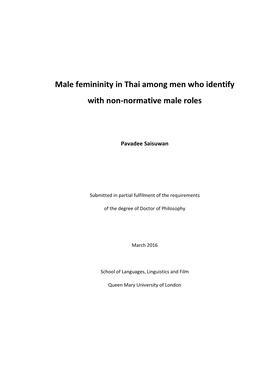 Male Femininity in Thai Among Men Who Identify with Non-Normative Male Roles