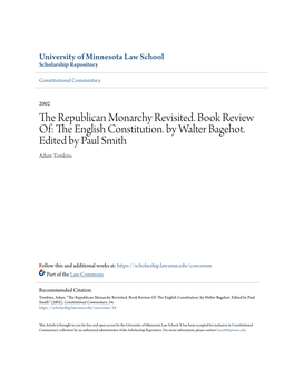 The Republican Monarchy Revisited. Book Review Of: the English