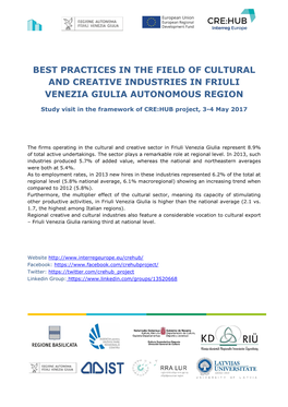 Best Practices in the Field of Cultural and Creative Industries in Friuli Venezia Giulia Autonomous Region