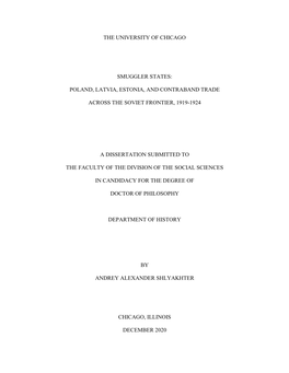 The University of Chicago Smuggler States: Poland, Latvia, Estonia, and Contraband Trade Across the Soviet Frontier, 1919-1924