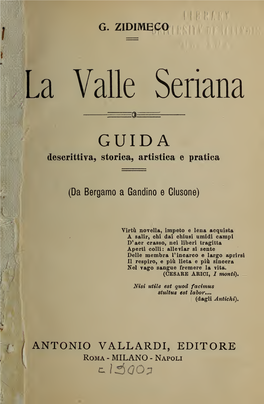 Valle Seriana Guida Descrittiva, Storica, Artistica E Pratica (Da Bergamo a Gandino E Clusone)