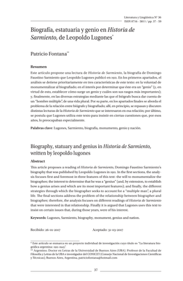 Biografía, Estatuaria Y Genio En Historia De Sarmiento, De Leopoldo Lugones*