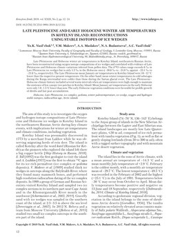 LATE PLEISTOCENE and EARLY HOLOCENE WINTER AIR TEMPERATURES in KOTELNY ISLAND: RECONSTRUCTIONS USING STABLE ISOTOPES of ICE WEDGES Yu.K