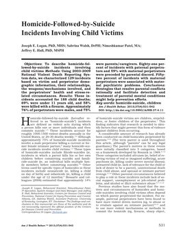 Homicide-Followed-By-Suicide Incidents Involving Child Victims