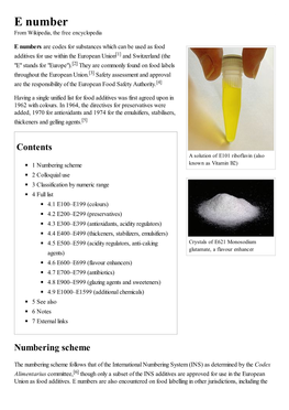 E Number from Wikipedia, the Free Encyclopedia