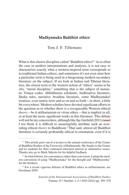 Madhyamaka Buddhist Ethics1