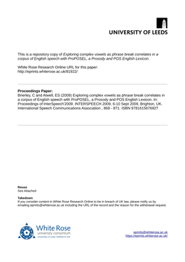 Exploring Complex Vowels As Phrase Break Correlates in a Corpus of English Speech with Proposel, a Prosody and POS English Lexicon