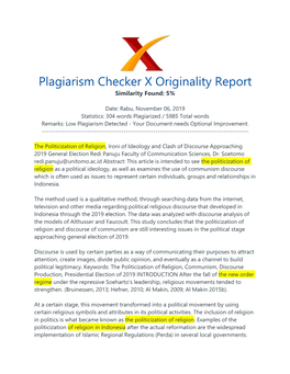 Plagiarism Checker X Originality Report Similarity Found: 5%