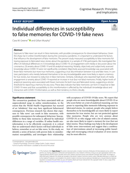 Individual Differences in Susceptibility to False Memories for COVID-19