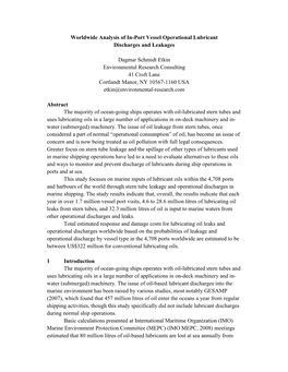 Worldwide Analysis of In-Port Vessel Operational Lubricant Discharges and Leakages