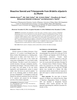 Bioactive Steroid and Triterpenoids from Bridelia Stipularis (L) Blume