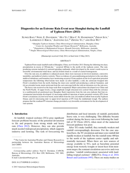 Diagnostics for an Extreme Rain Event Near Shanghai During the Landfall of Typhoon Fitow (2013)