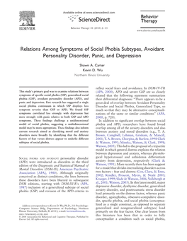 Relations Among Symptoms of Social Phobia Subtypes, Avoidant Personality Disorder, Panic, and Depression